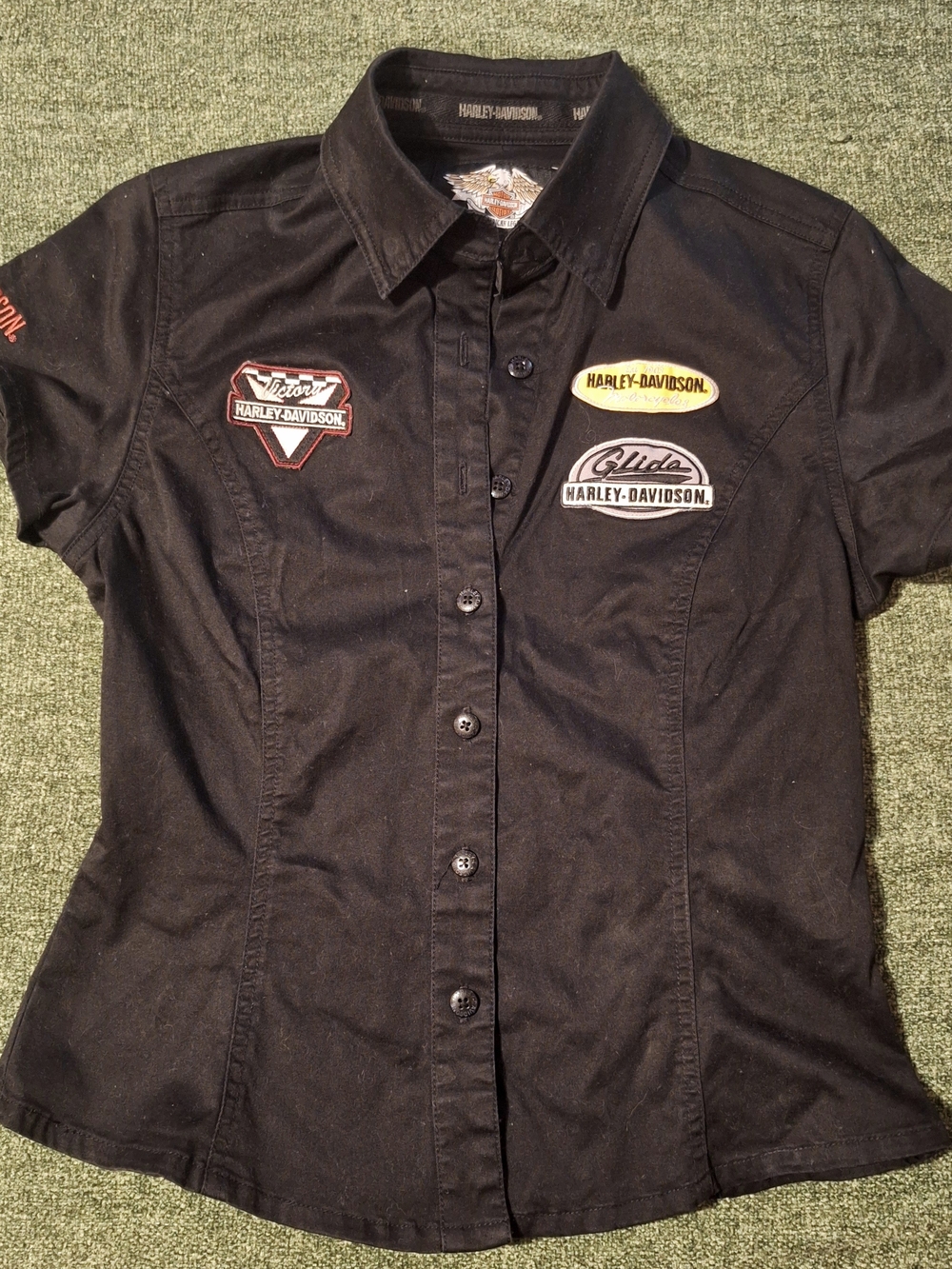Harley Davidson Black Button Up Shirt with Patches